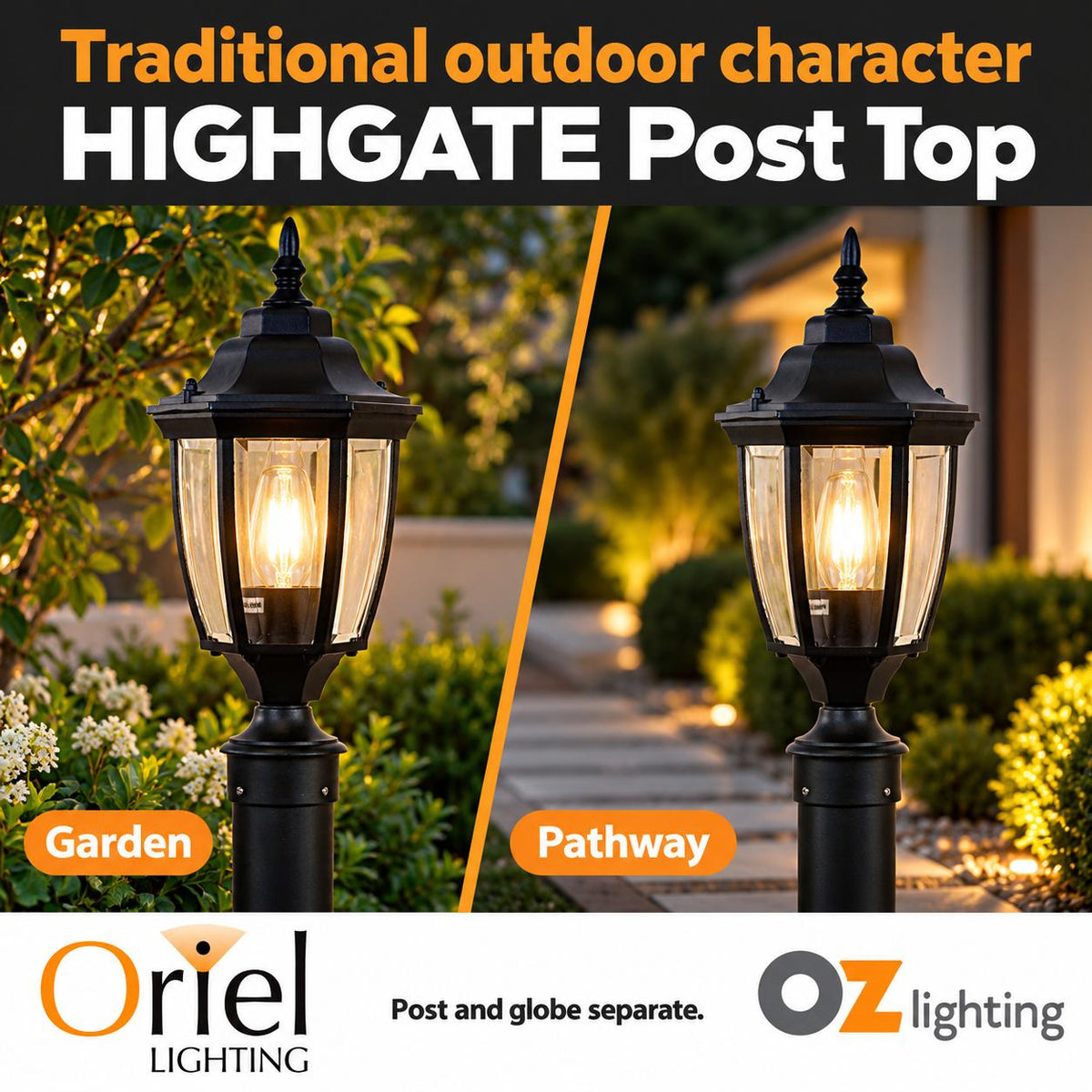 Oriel Lighting HIGHGATE Outdoor Post Top Light - Black-Oriel Lighting-Ozlighting.com.au