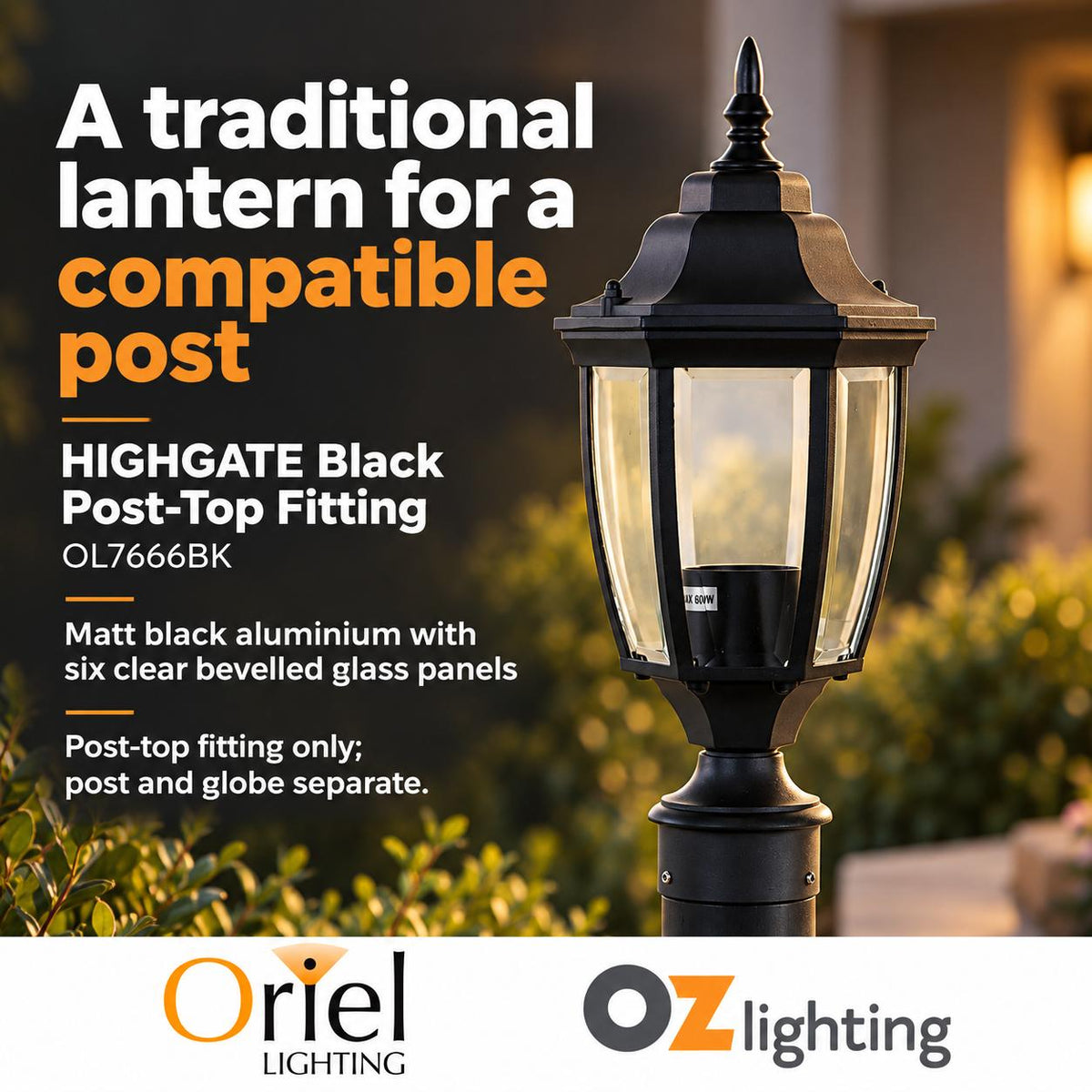 Oriel Lighting HIGHGATE Outdoor Post Top Light - Black-Oriel Lighting-Ozlighting.com.au