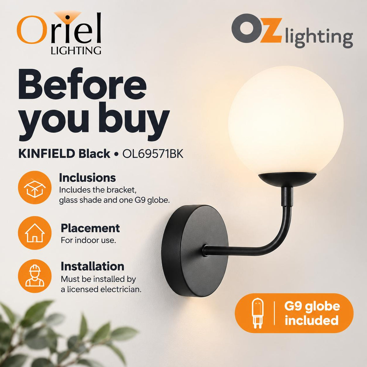 Oriel Lighting KINFIELD Opal Wall Light - Glass-Oriel Lighting-Ozlighting.com.au