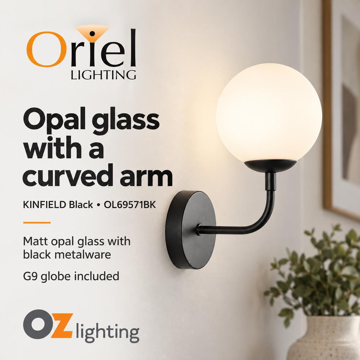 Oriel Lighting KINFIELD Opal Wall Light - Glass-Oriel Lighting-Ozlighting.com.au