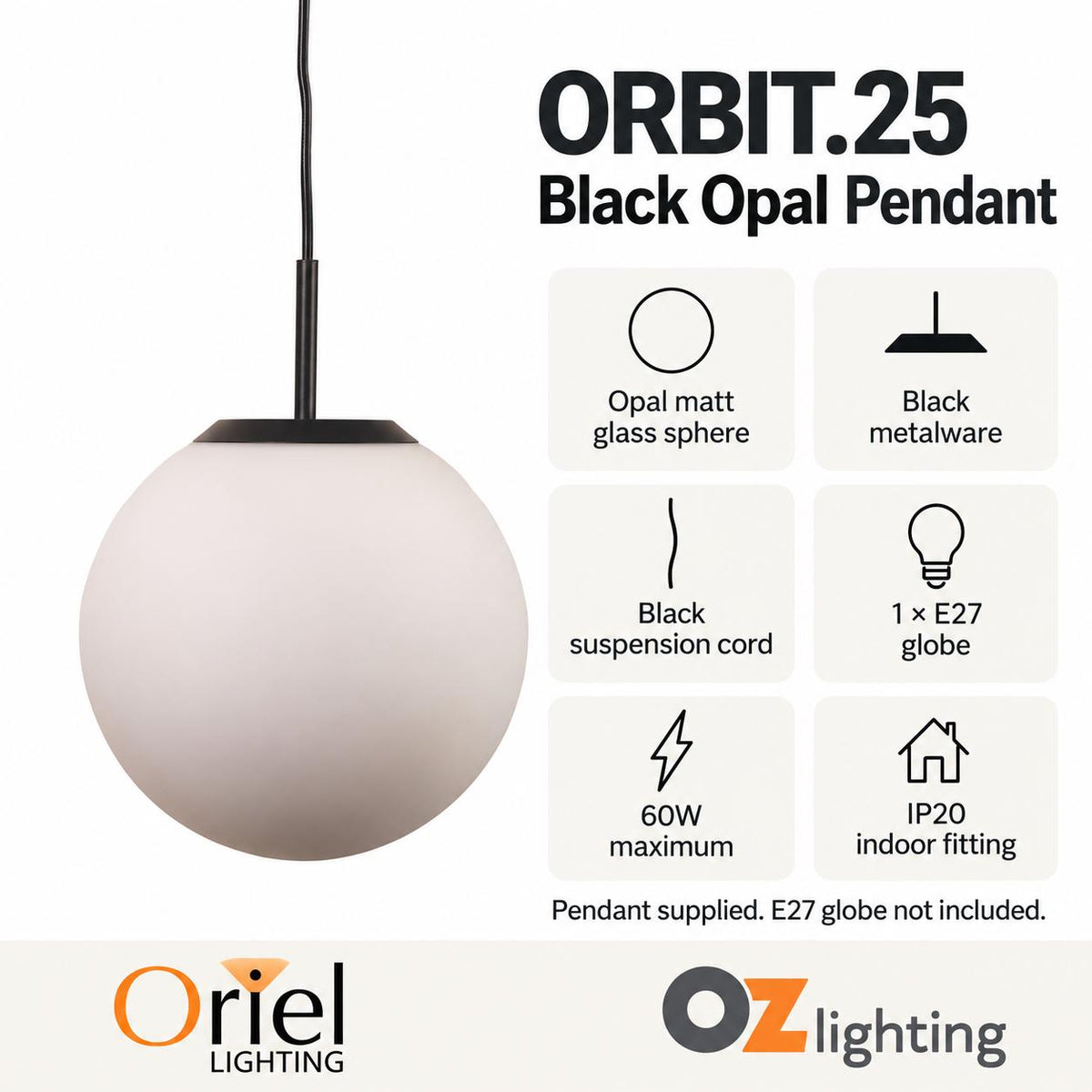 Oriel Lighting ORBIT.25 Opal Pendant - Glass-Oriel Lighting-Ozlighting.com.au
