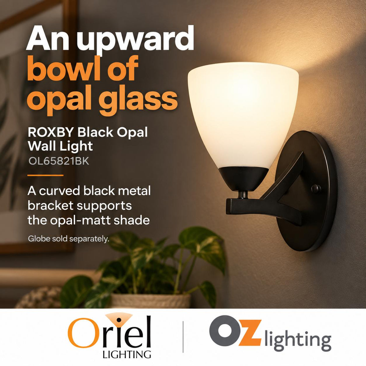 Oriel Lighting ROXBY Opal Wall Light - Glass, Black-Oriel Lighting-Ozlighting.com.au