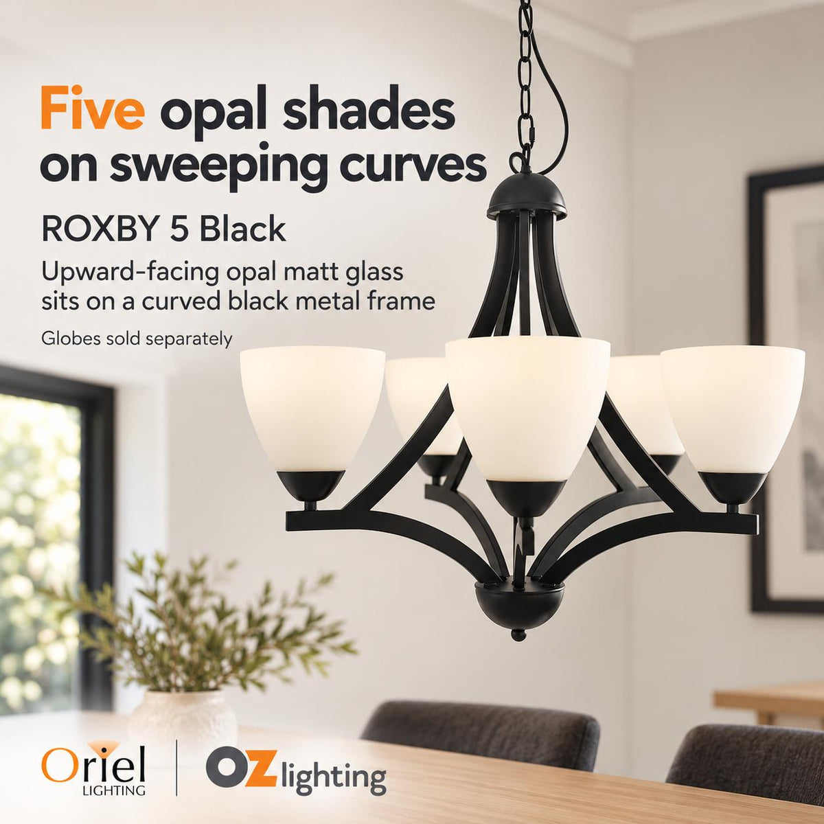 Oriel Lighting ROXBY Pendant - 5 Light, Black-Oriel Lighting-Ozlighting.com.au