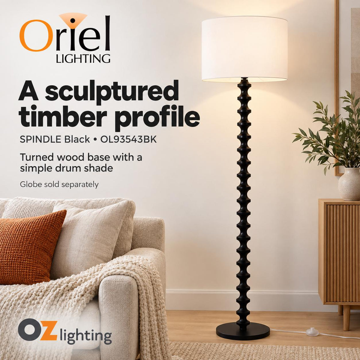 Oriel Lighting SPINDLE Floor Lamp - with Shade-Oriel Lighting-Ozlighting.com.au