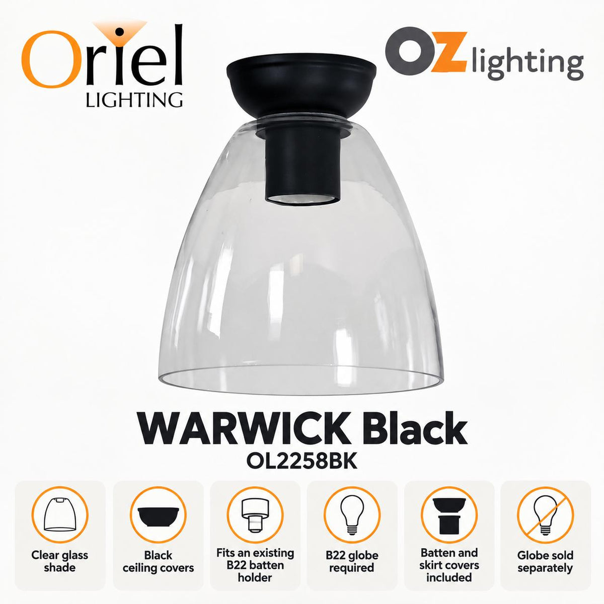 Oriel Lighting WARWICK DIY Ceiling Light - Black-Oriel Lighting-Ozlighting.com.au