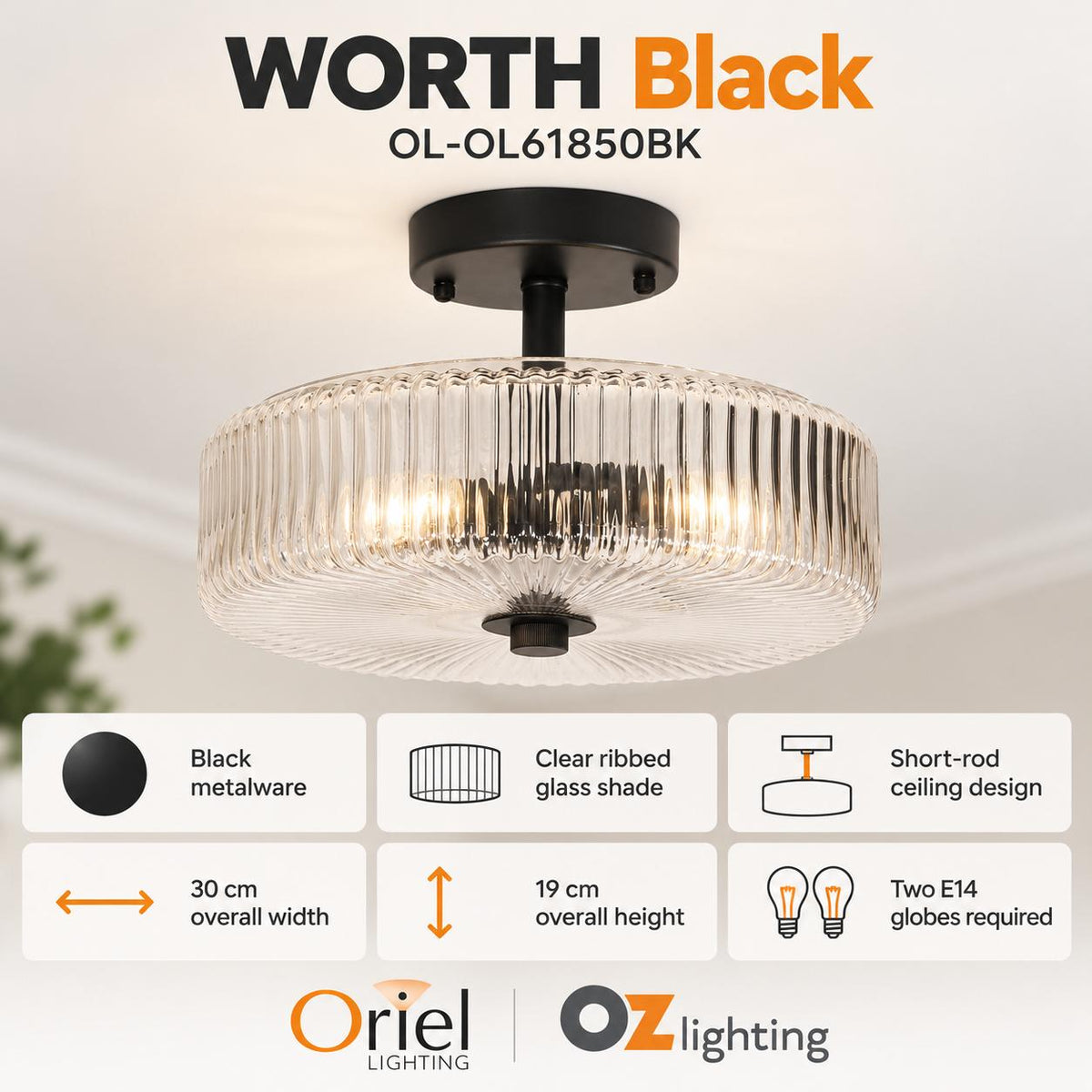 Oriel Lighting WORTH Ribbed Pendant - Glass-Oriel Lighting-Ozlighting.com.au