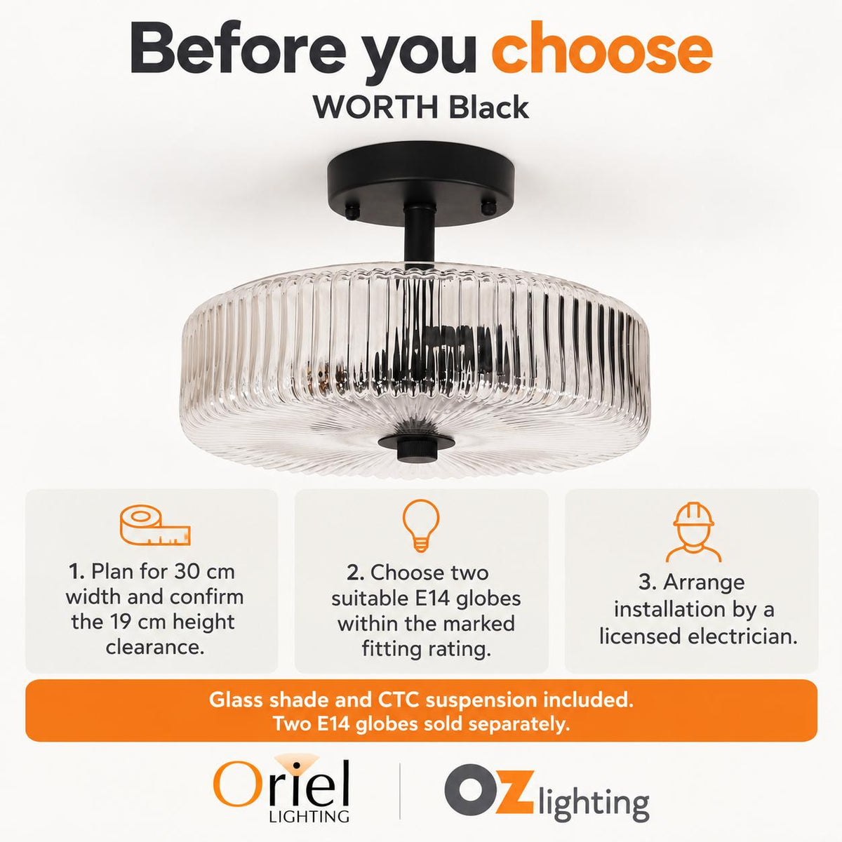 Oriel Lighting WORTH Ribbed Pendant - Glass-Oriel Lighting-Ozlighting.com.au