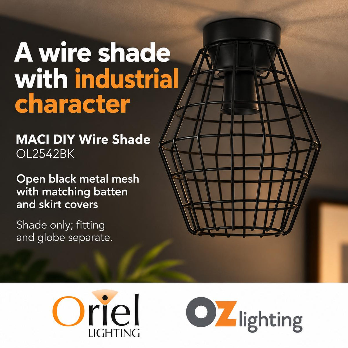 Oriel MACI DIY Batten Fix - Holder Cover Wire Retro Industrial Ceiling Light Shade Only-Oriel Lighting-Ozlighting.com.au