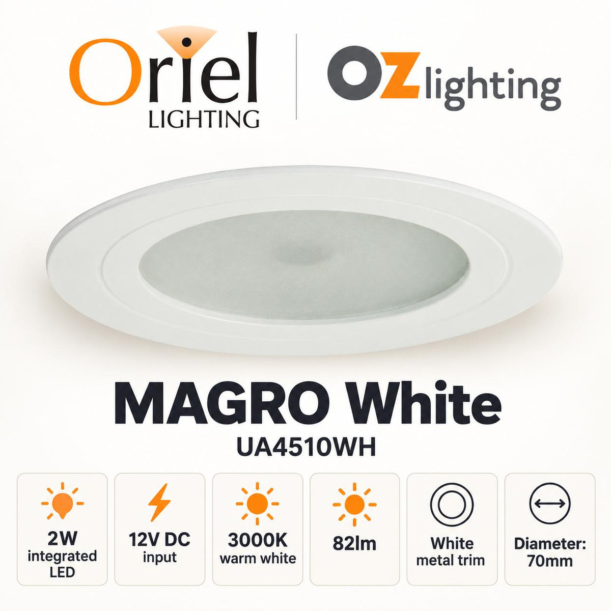 Oriel MAGRO Recessed LED Cabinet Light - 2W 12V, 3000K - DRIVER REQUIRED-Oriel Lighting-Ozlighting.com.au