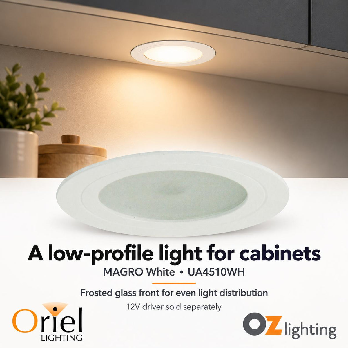 Oriel MAGRO Recessed LED Cabinet Light - 2W 12V, 3000K - DRIVER REQUIRED-Oriel Lighting-Ozlighting.com.au