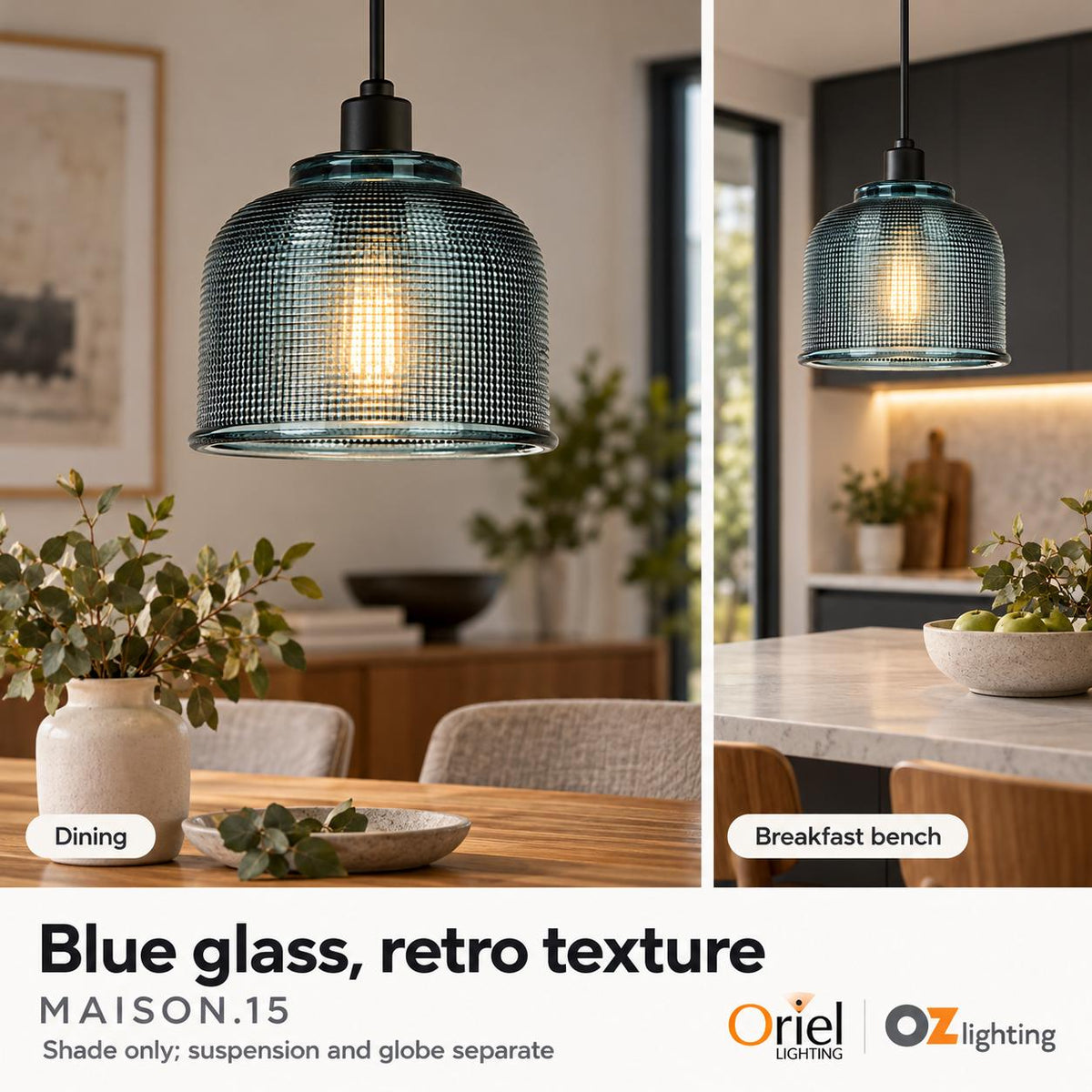 Oriel MAISON Shade Only - 150mm Retro Holophane Glass, SUSPENSION REQUIRED-Oriel Lighting-Ozlighting.com.au