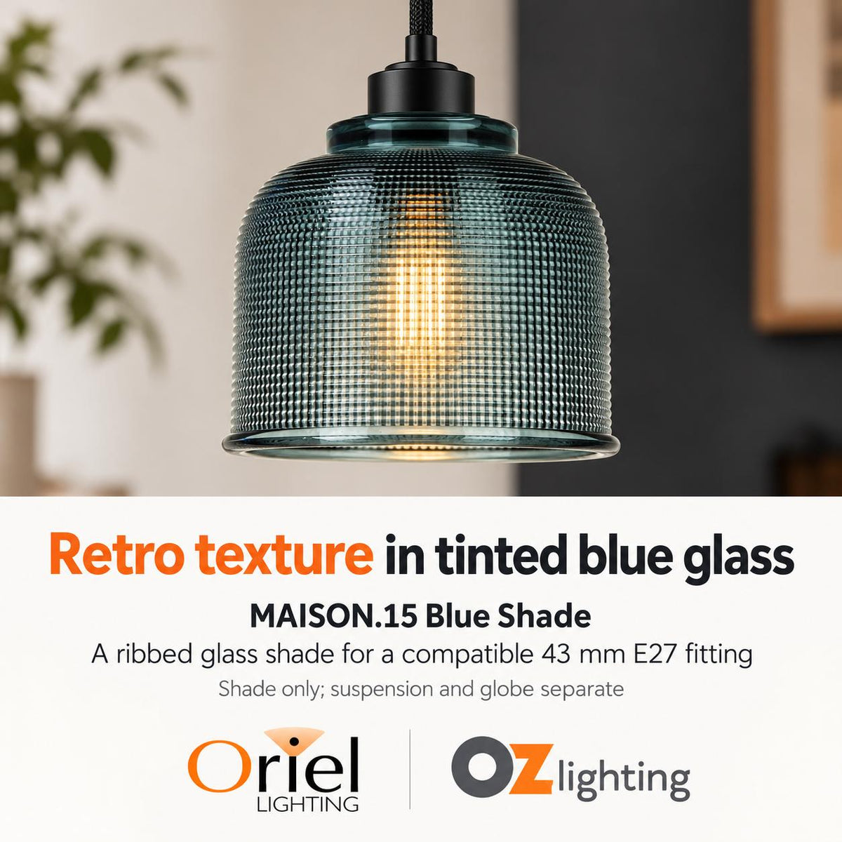 Oriel MAISON Shade Only - 150mm Retro Holophane Glass, SUSPENSION REQUIRED-Oriel Lighting-Ozlighting.com.au
