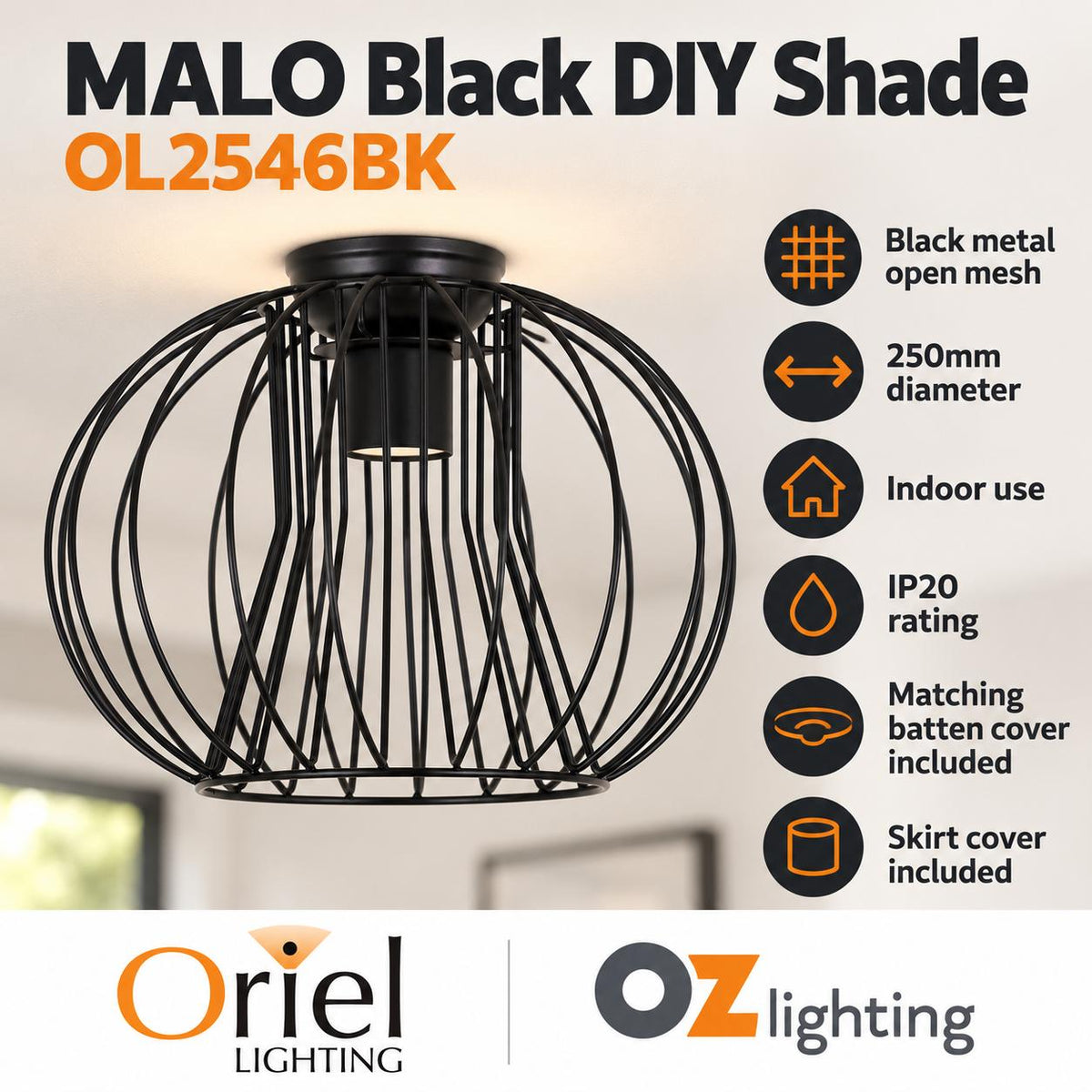 Oriel MALO DIY Shade Only - Industrial Style-Oriel Lighting-Ozlighting.com.au