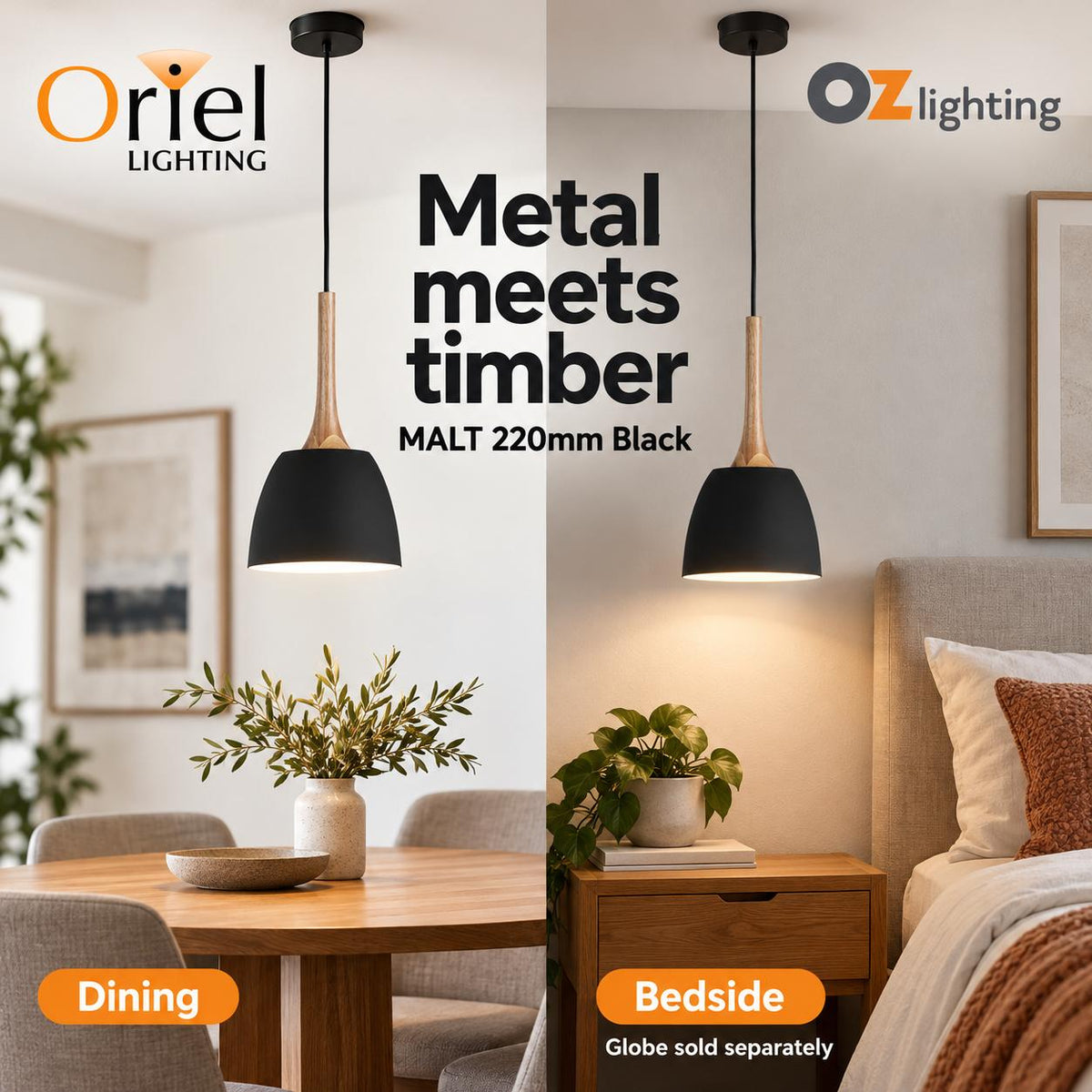 Oriel MALT Pendant - 1 Light Industrial Style-Oriel Lighting-Ozlighting.com.au