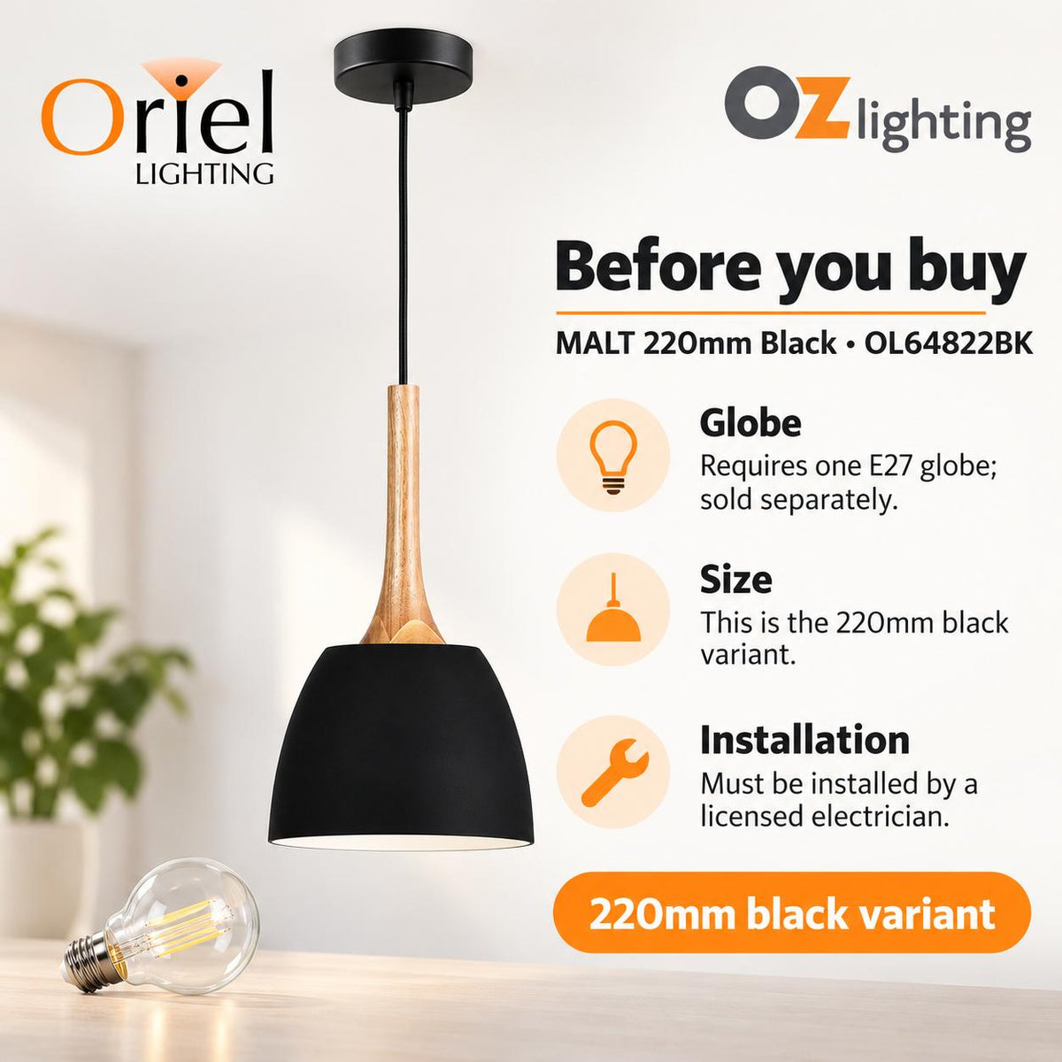 Oriel MALT Pendant - 1 Light Industrial Style-Oriel Lighting-Ozlighting.com.au