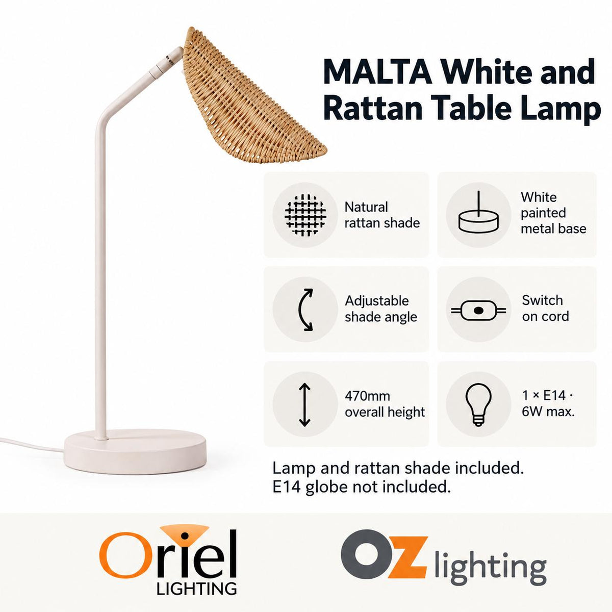 Oriel MALTA Table Lamp - Rattan-Oriel Lighting-Ozlighting.com.au