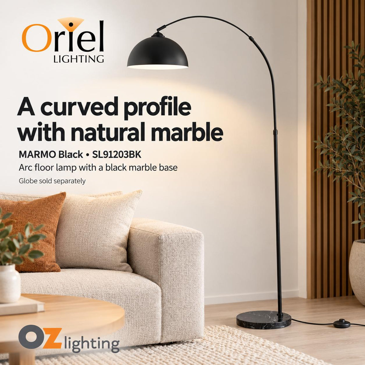 Oriel MARMO Floor Lamp - Marble Base Foot Switch-Oriel Lighting-Ozlighting.com.au