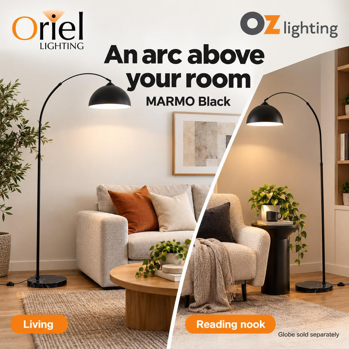 Oriel MARMO Floor Lamp - Marble Base Foot Switch-Oriel Lighting-Ozlighting.com.au