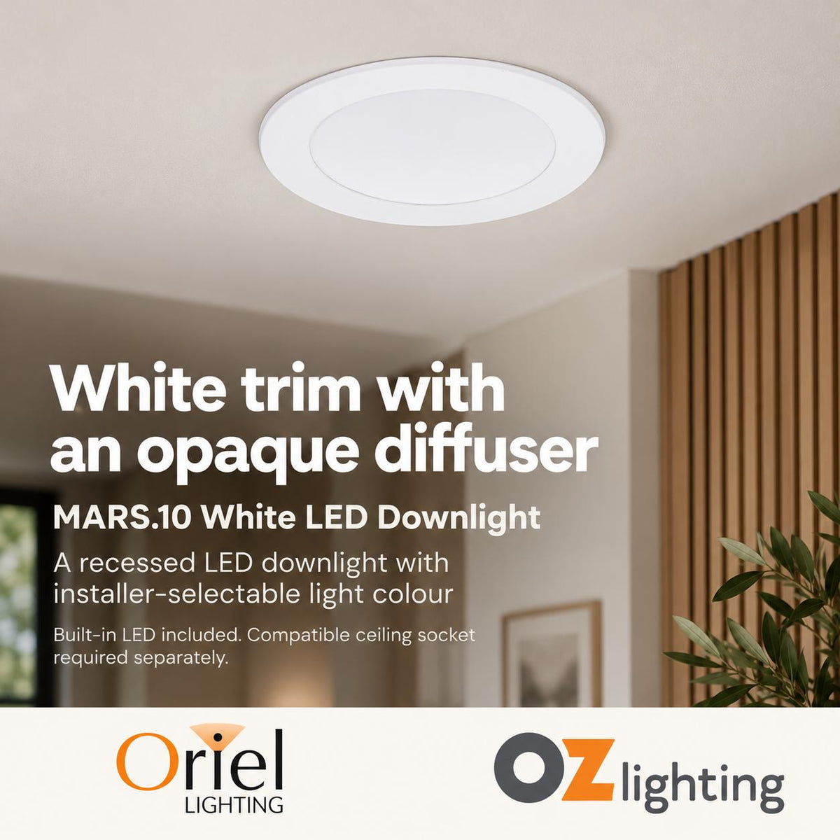Oriel MARS LED Downlight - 10W/15W, Tri-Colour Dimmable Flat Face PC, IP44-Oriel Lighting-Ozlighting.com.au
