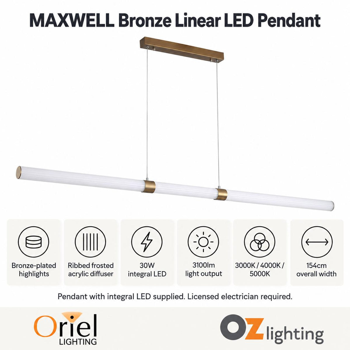 Oriel MAXWELL Pendant - 1 Light, Bronze-Oriel Lighting-Ozlighting.com.au
