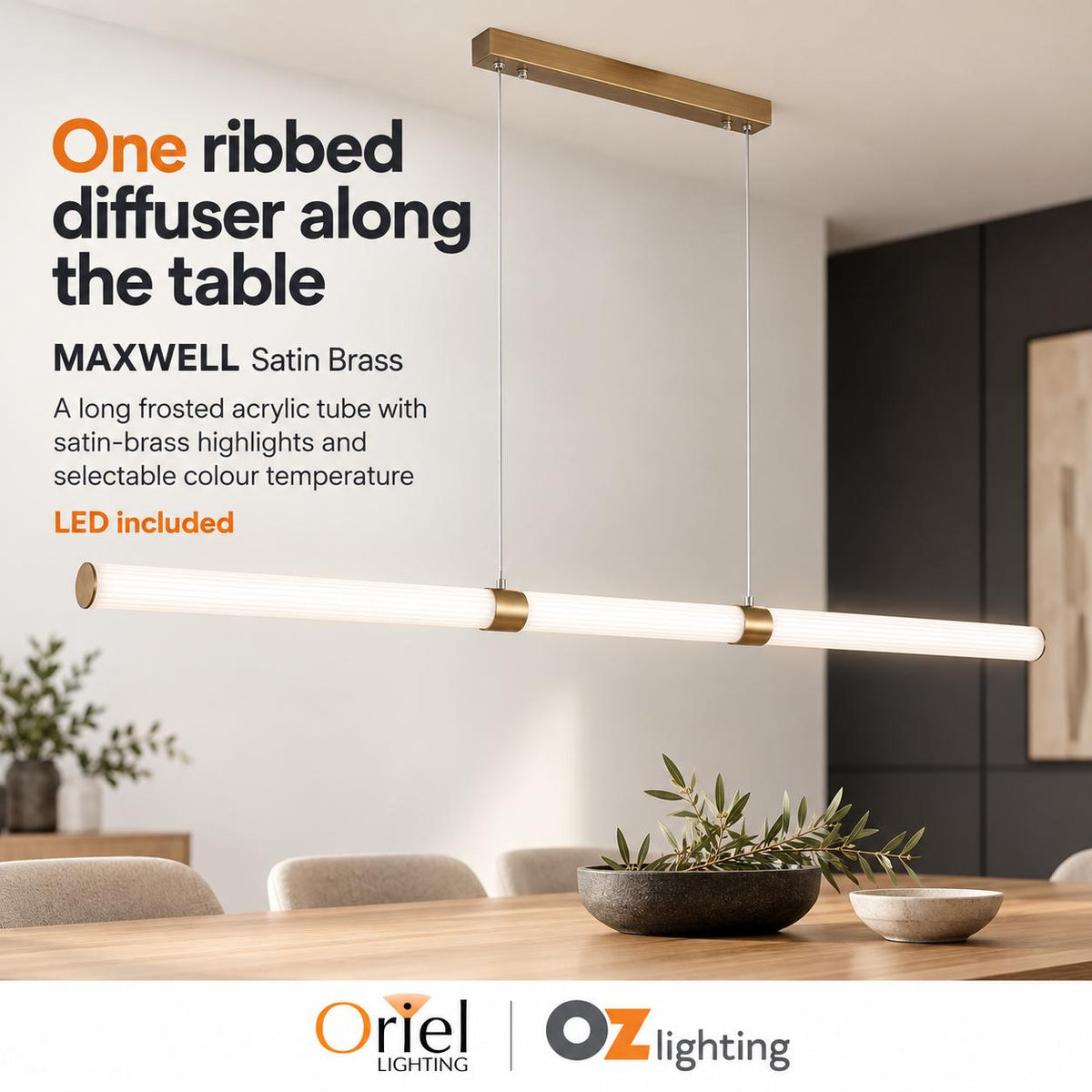 Oriel MAXWELL Pendant - 1 Light, Satin Brass-Oriel Lighting-Ozlighting.com.au