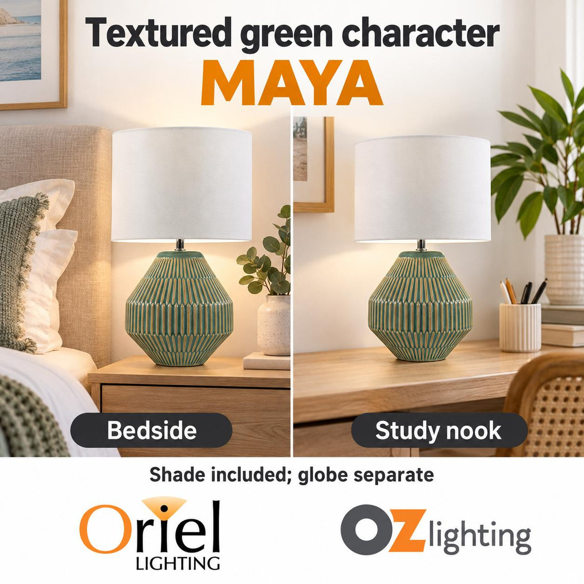Oriel MAYA Table Lamp - Textured Ceramic-Oriel Lighting-Ozlighting.com.au