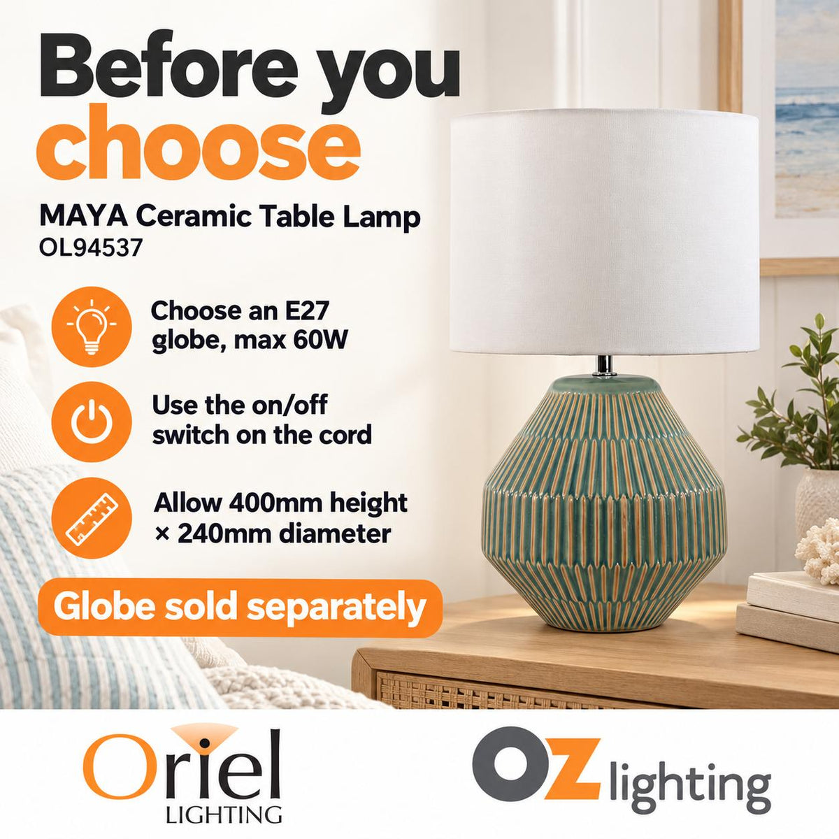 Oriel MAYA Table Lamp - Textured Ceramic-Oriel Lighting-Ozlighting.com.au