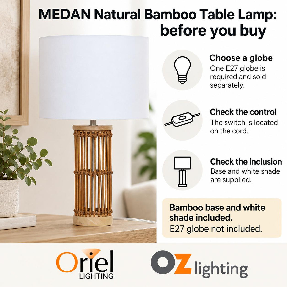 Oriel MEDAN Table Lamp - Natural Braided Bamboo-Oriel Lighting-Ozlighting.com.au
