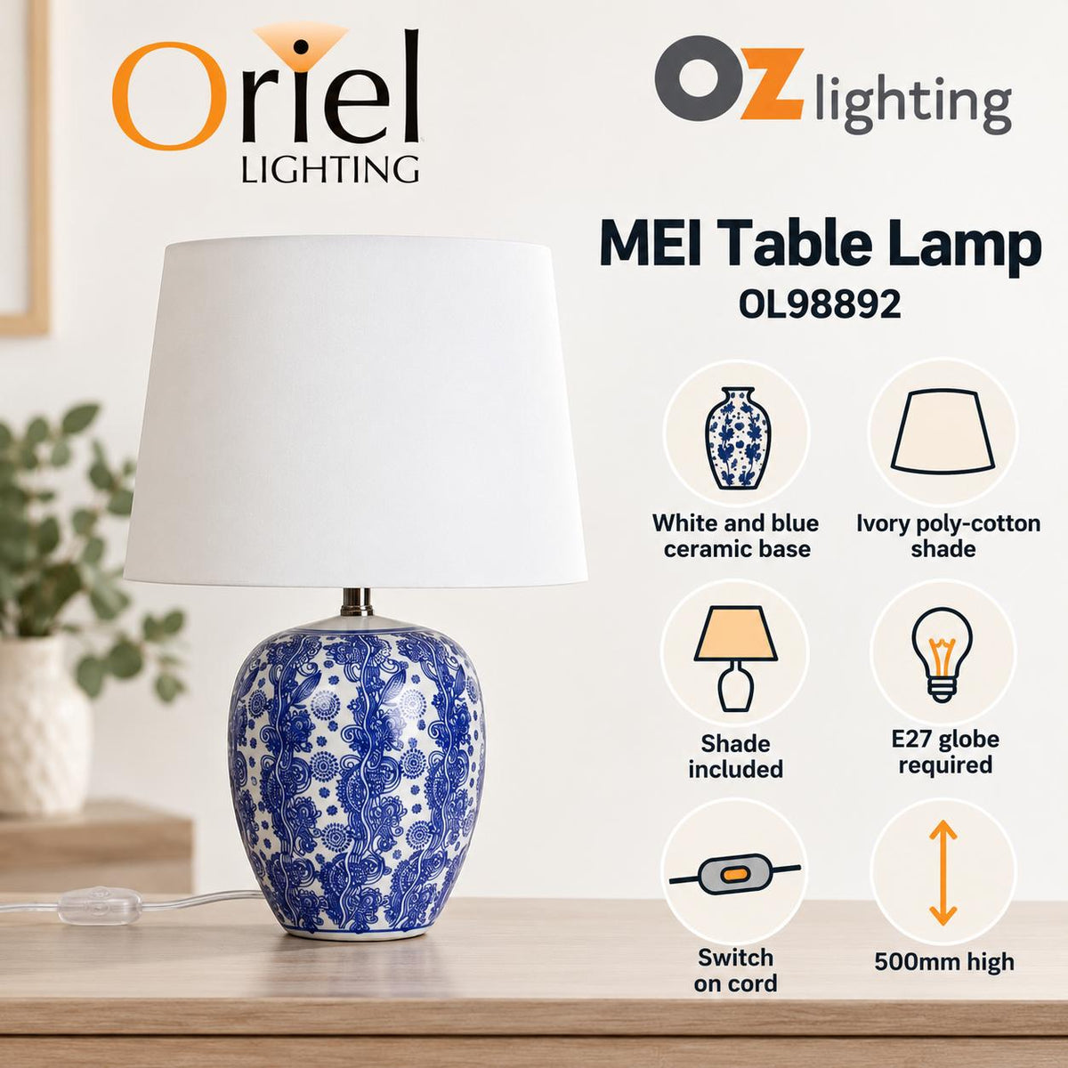 Oriel MEI Table Lamp - Ceramic-Oriel Lighting-Ozlighting.com.au