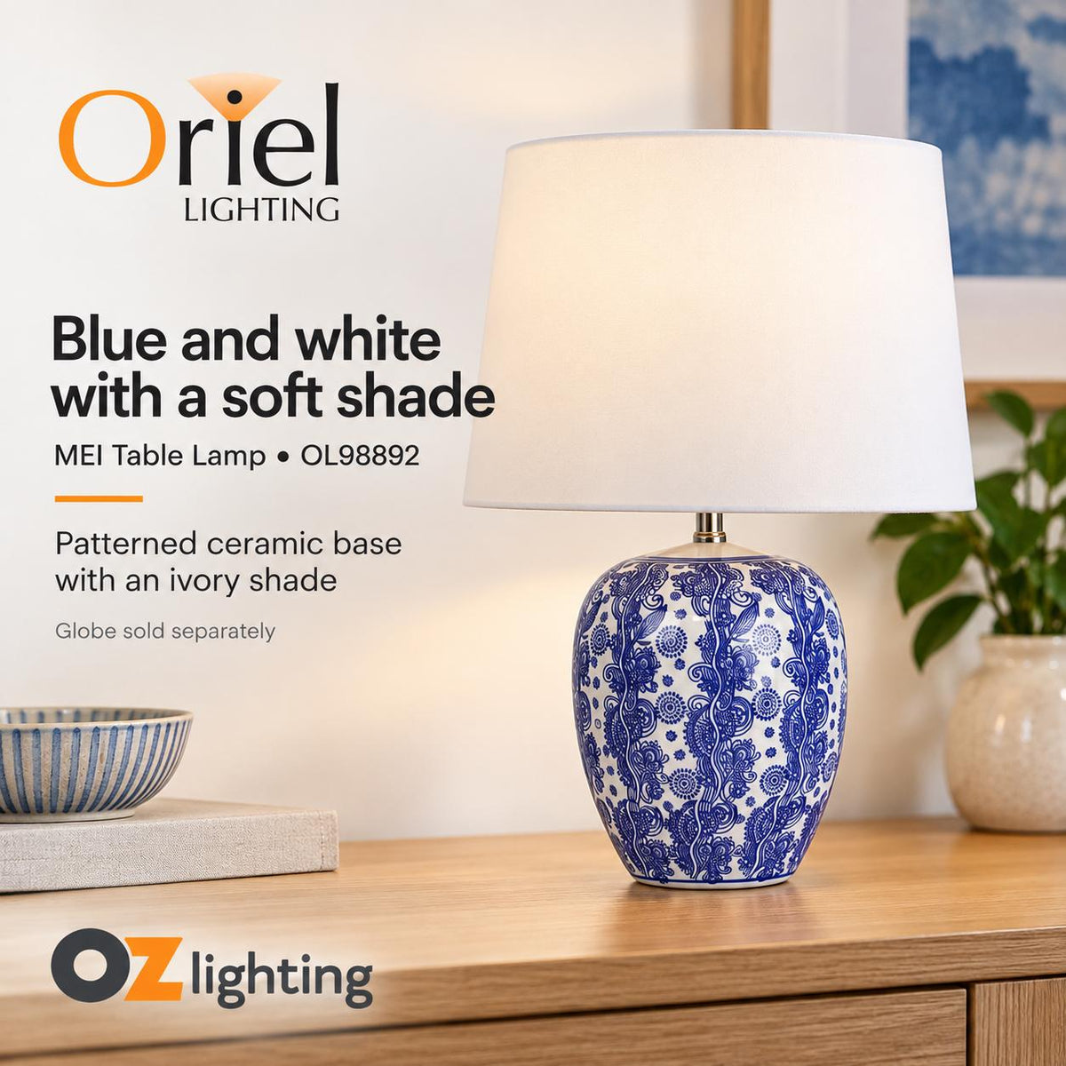 Oriel MEI Table Lamp - Ceramic-Oriel Lighting-Ozlighting.com.au