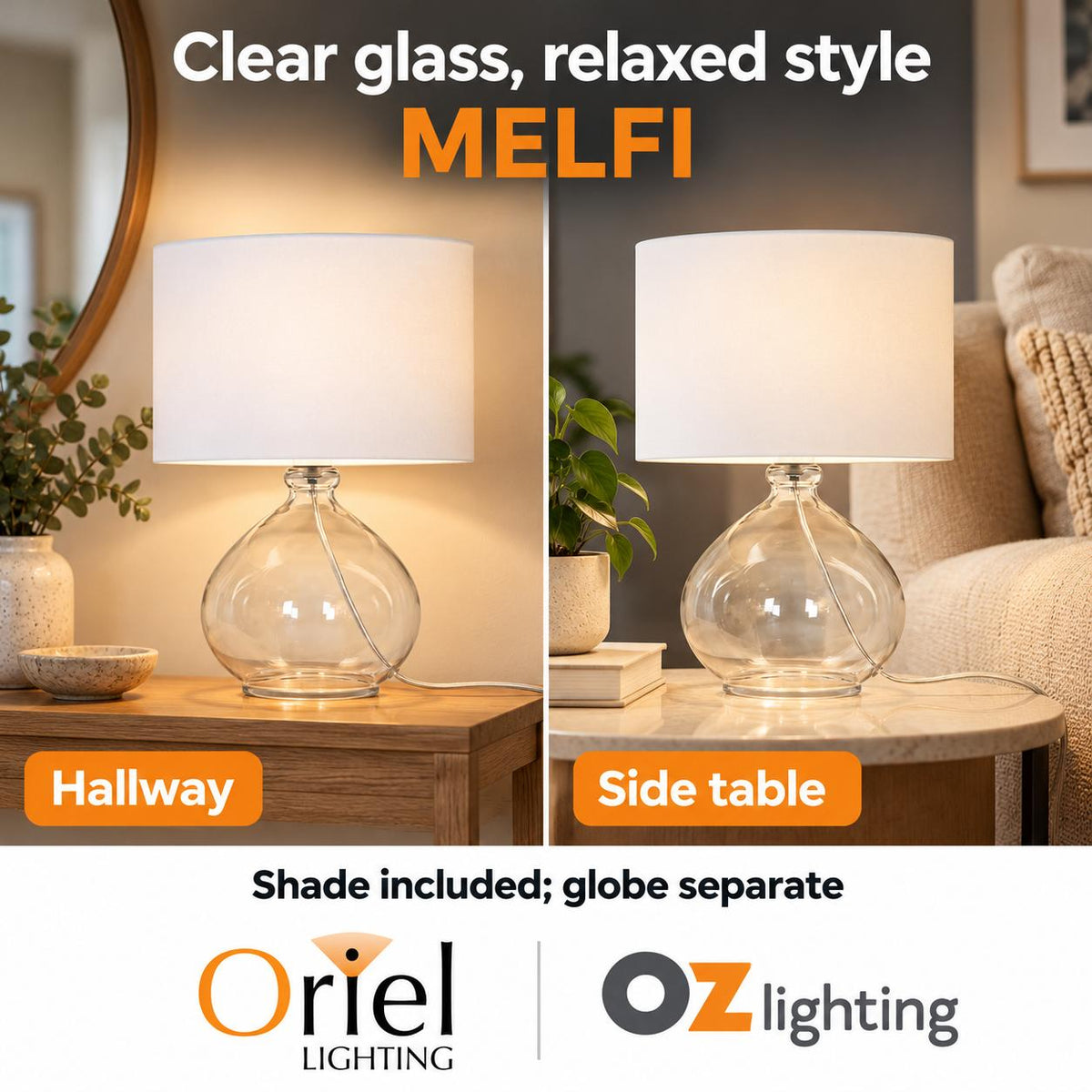 Oriel MELFI Table Lamp - Clear Glass-Oriel Lighting-Ozlighting.com.au