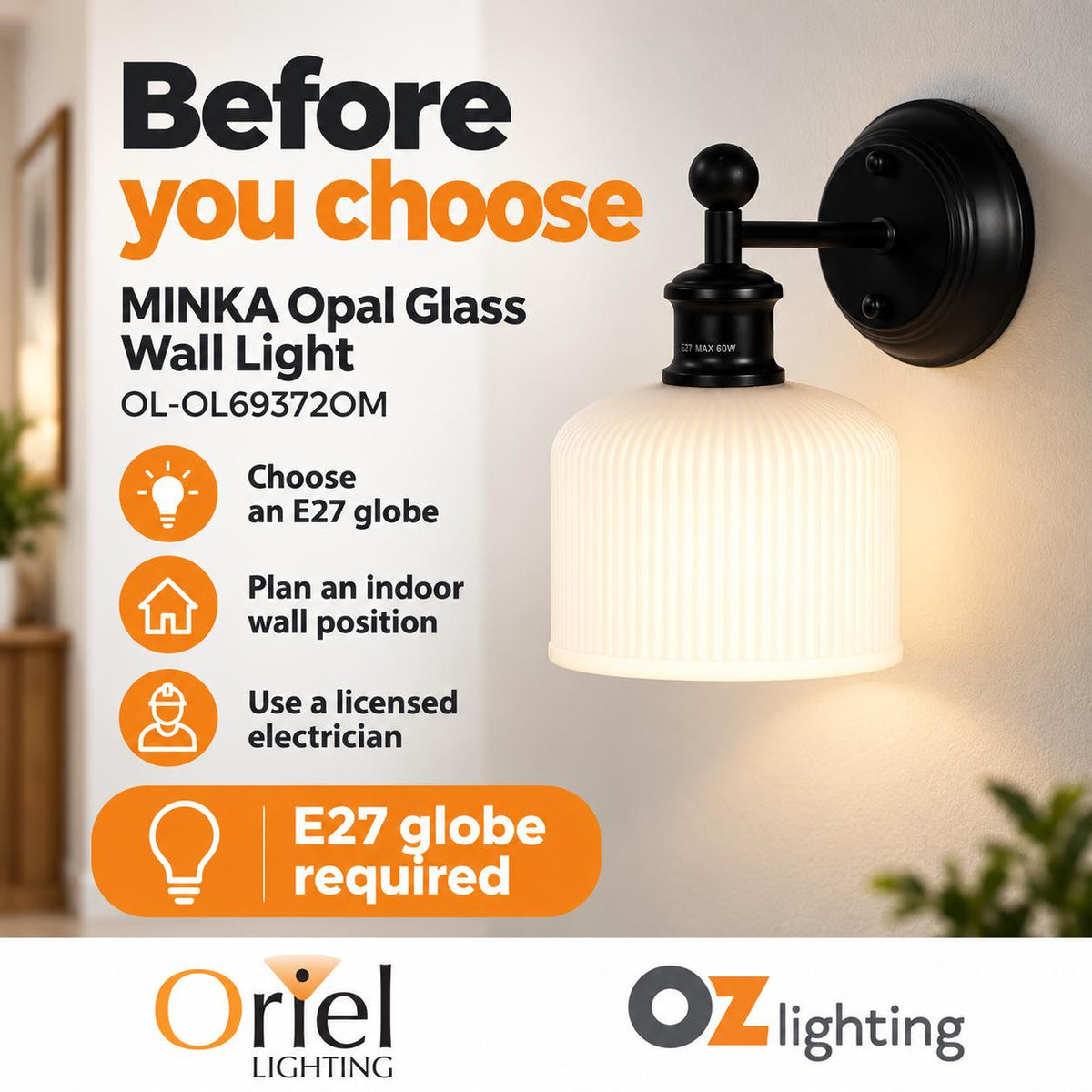 Oriel MINKA Wall Light - Max. 60W-Oriel Lighting-Ozlighting.com.au