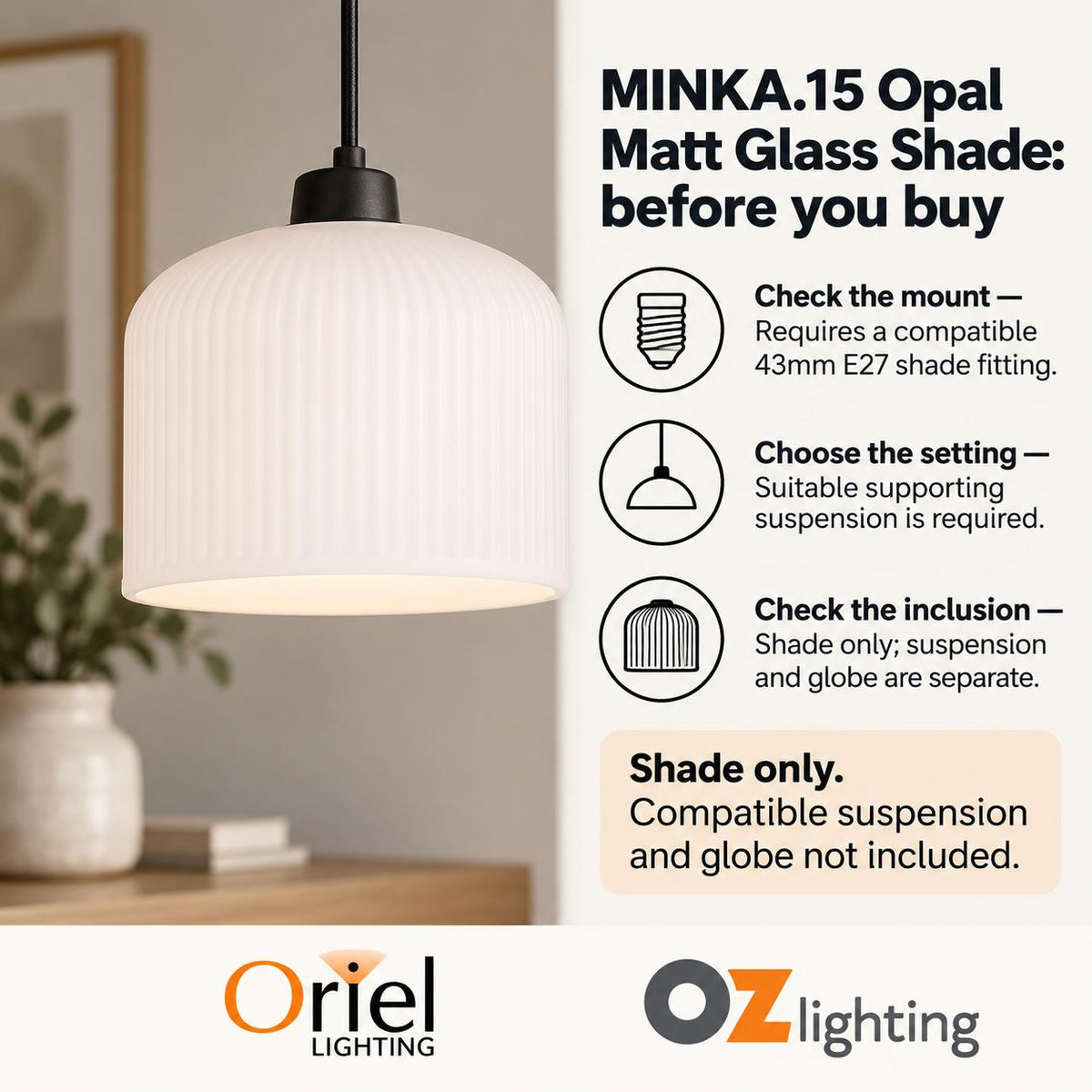 Oriel MINKA.15 Shade - Max. 60W, Opal Matt Glass-Oriel Lighting-Ozlighting.com.au