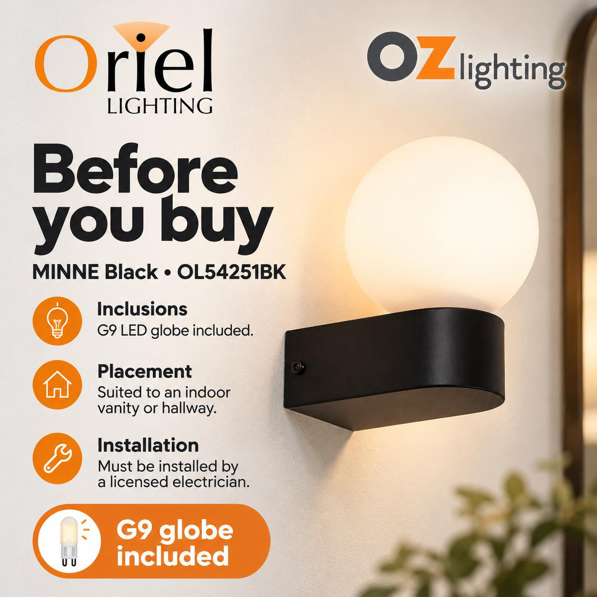 Oriel MINNE Wall Light - 7W-Oriel Lighting-Ozlighting.com.au