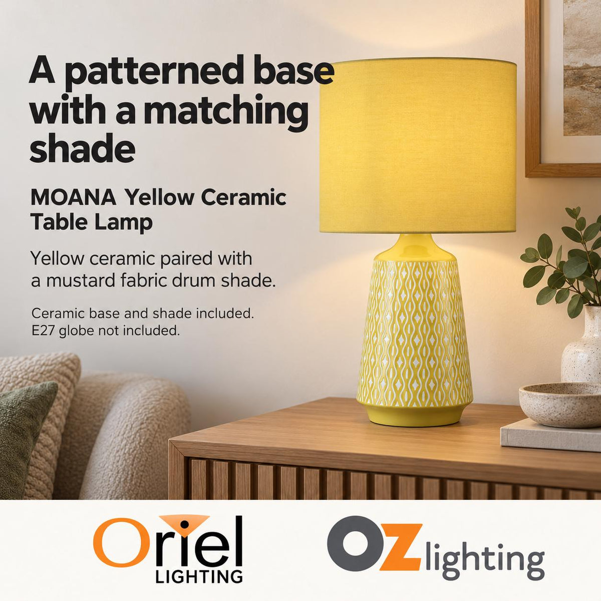 Oriel MOANA-TL Table Lamp - Ceramic, Yellow-Oriel Lighting-Ozlighting.com.au