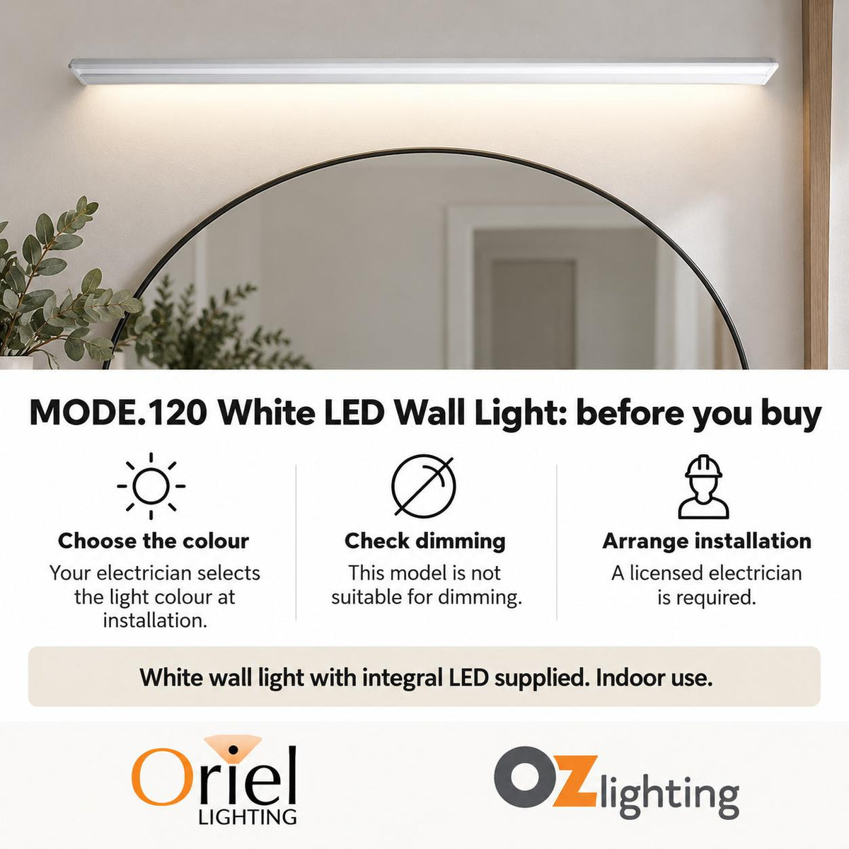 Oriel MODE LED Vanity Wall Light - Tri-Colour-Oriel Lighting-Ozlighting.com.au