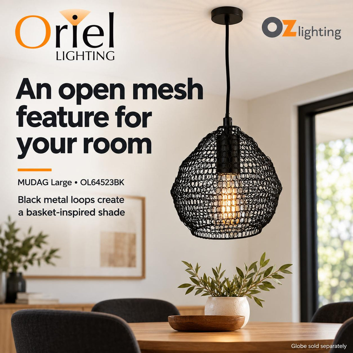 Oriel MUDAG Pendant - 1 Light Mesh-Oriel Lighting-Ozlighting.com.au
