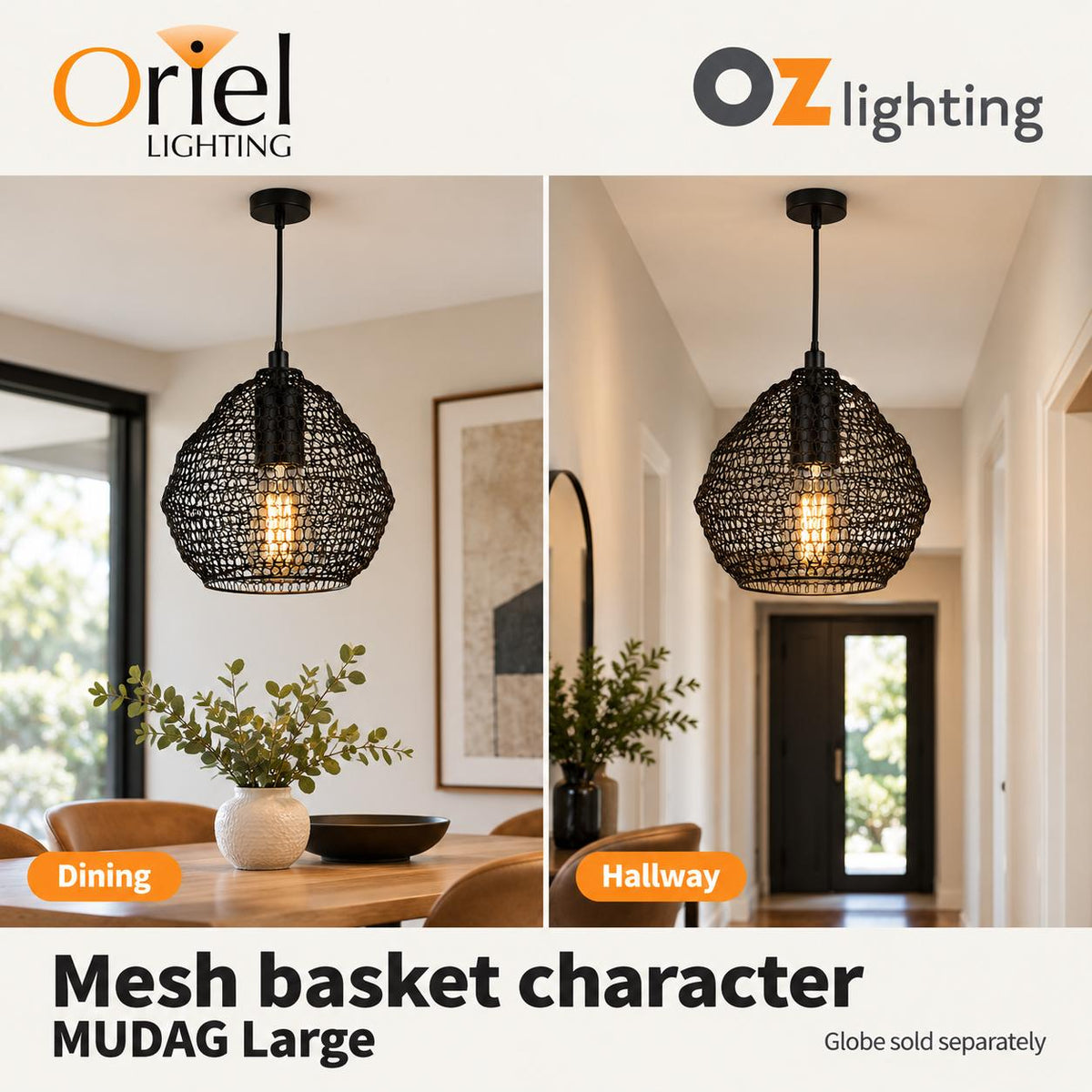 Oriel MUDAG Pendant - 1 Light Mesh-Oriel Lighting-Ozlighting.com.au