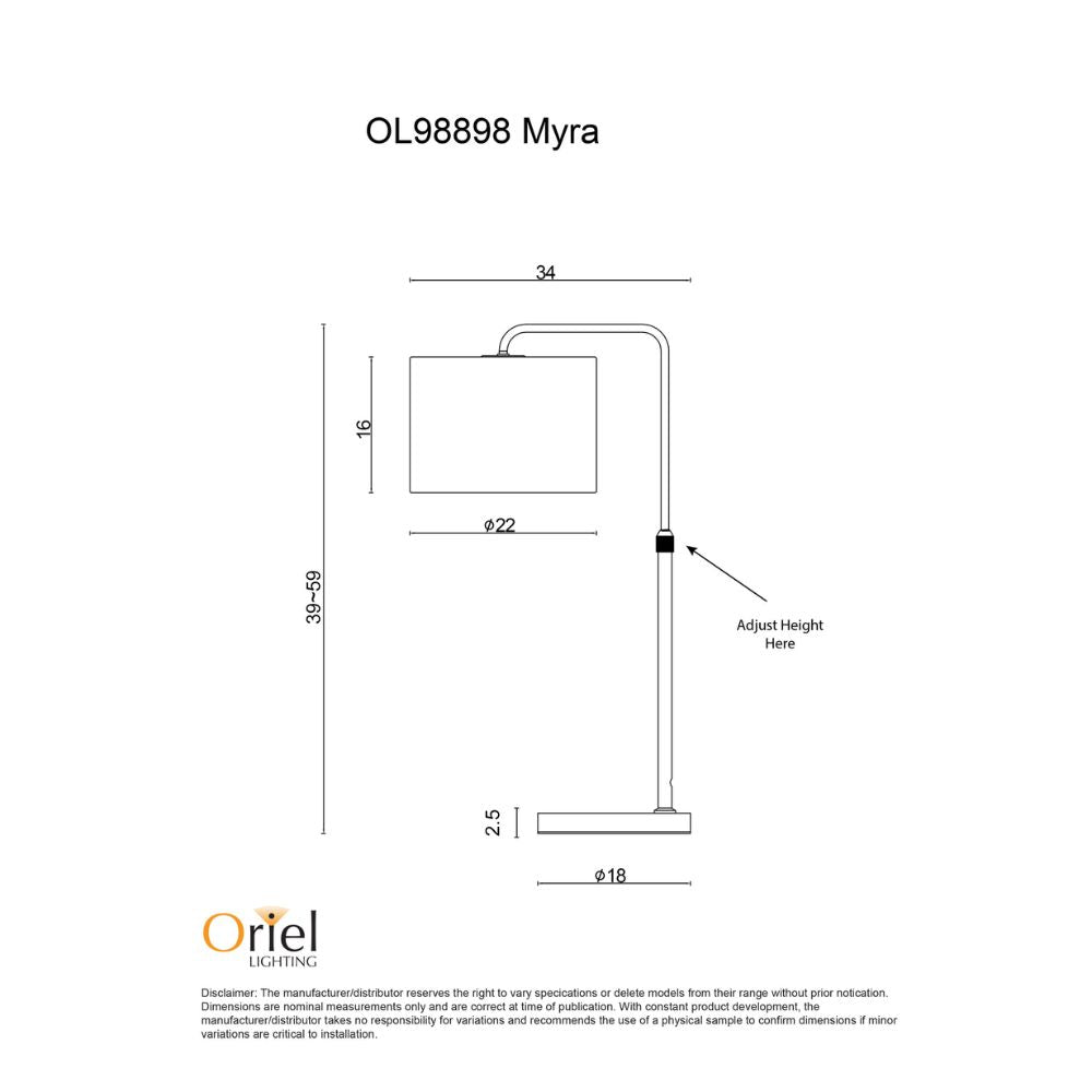 Oriel MYRA Table Lamp - Max. 40W, Adjustable-Oriel Lighting-Ozlighting.com.au
