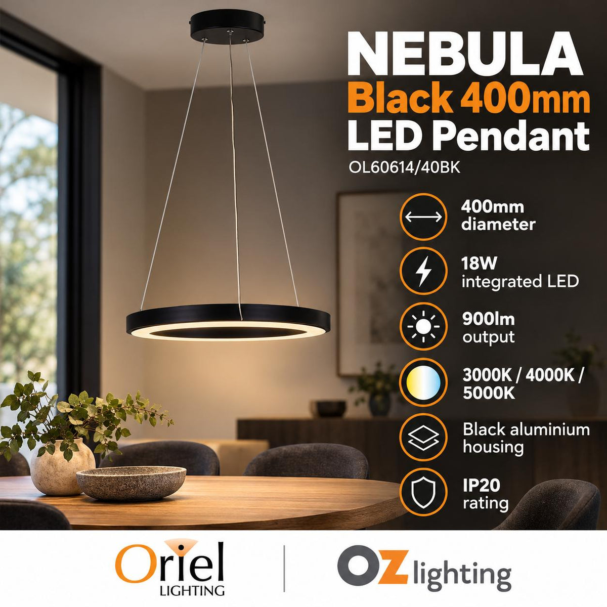 Oriel NEBULA LED Pendant - Modern Halo-Oriel Lighting-Ozlighting.com.au