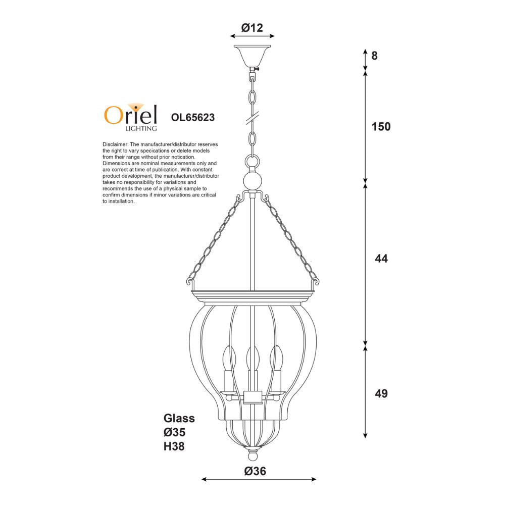 Oriel NEWHAM Pendant - 3 Light-Oriel Lighting-Ozlighting.com.au