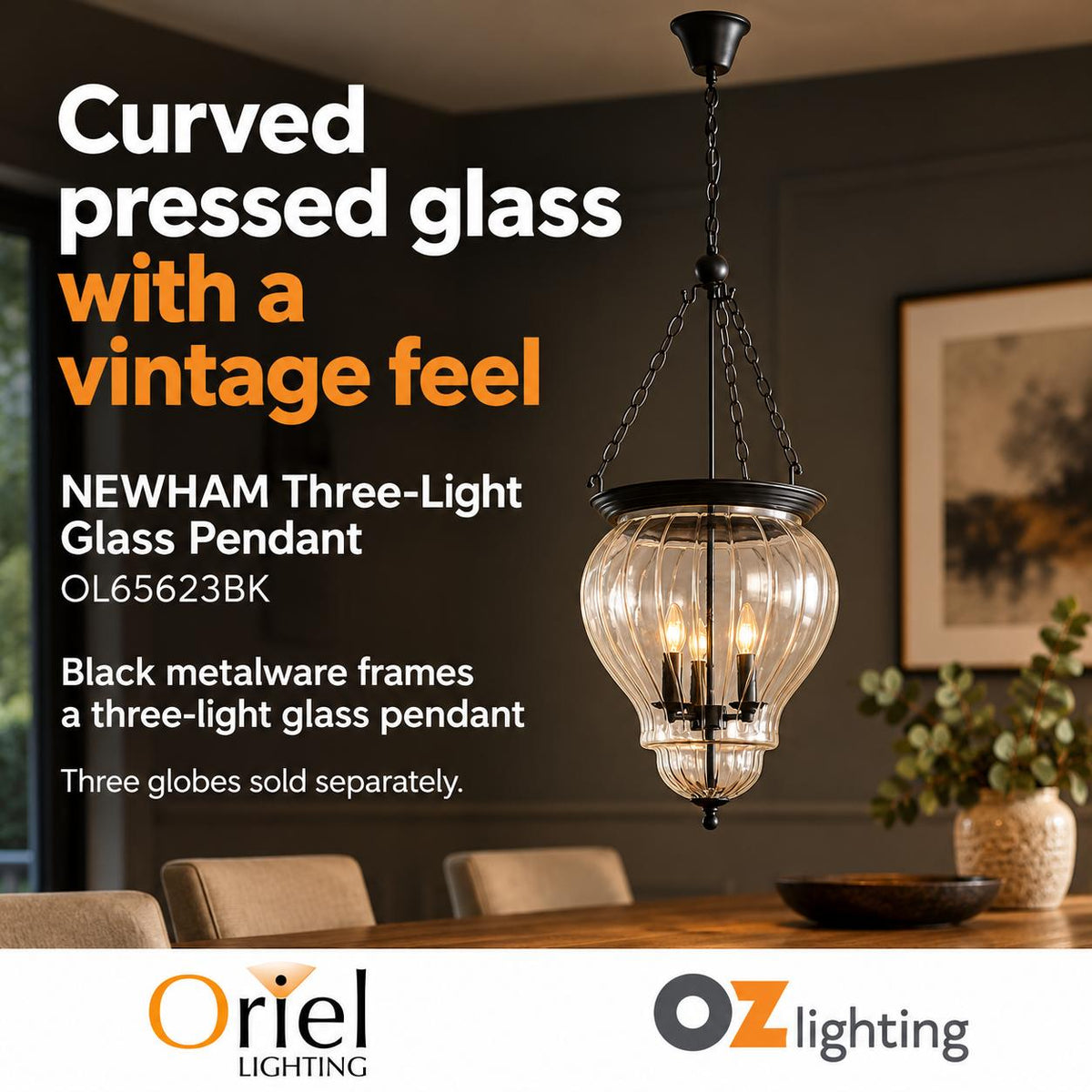 Oriel NEWHAM Pendant - 3 Light-Oriel Lighting-Ozlighting.com.au