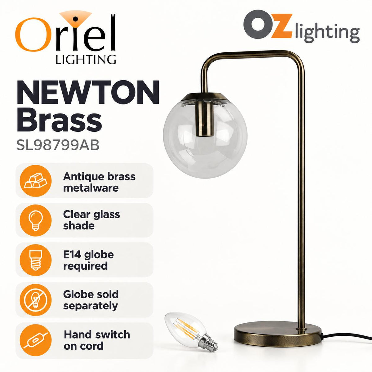 Oriel NEWTON Table Lamp - Contemporary Clear Glass-Oriel Lighting-Ozlighting.com.au