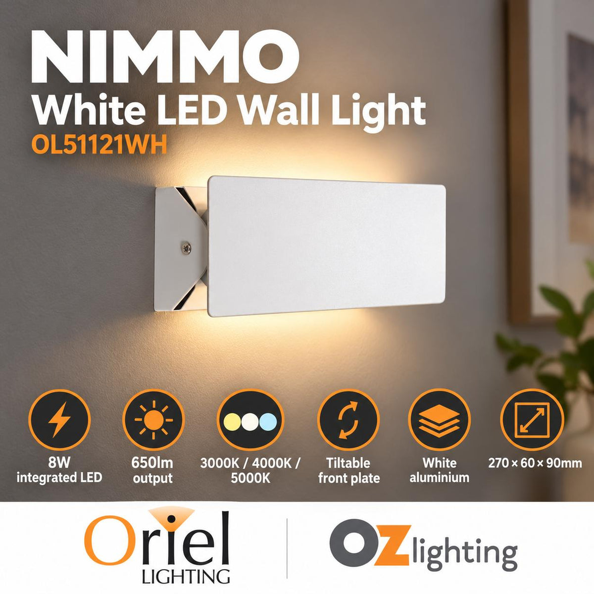 Oriel NIMMO LED Wall Light - 8W, CTS-Oriel Lighting-Ozlighting.com.au