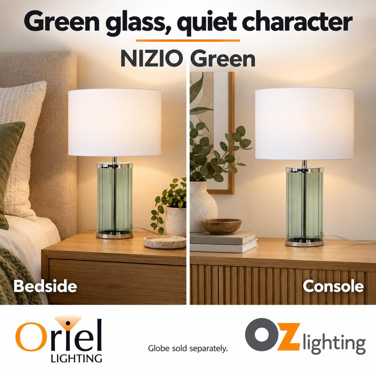 Oriel NIZIO Table Lamp - Coloured Glass, Green-Oriel Lighting-Ozlighting.com.au