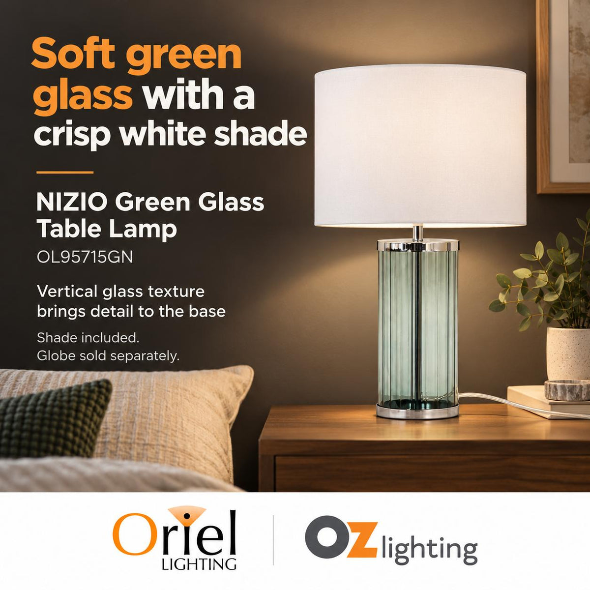 Oriel NIZIO Table Lamp - Coloured Glass, Green-Oriel Lighting-Ozlighting.com.au