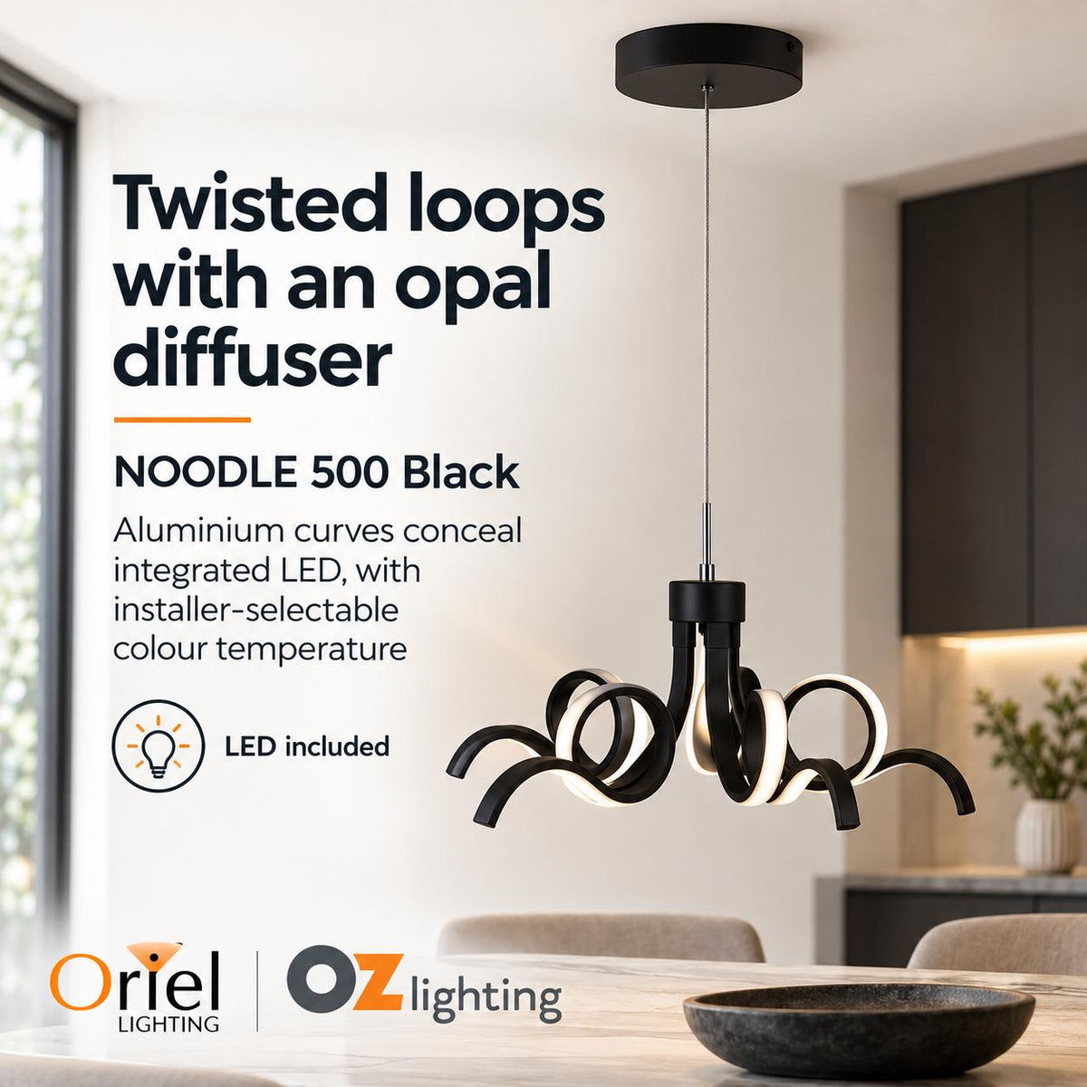 Oriel NOODLE Pendant - 1 Light Tri-Colour-Oriel Lighting-Ozlighting.com.au