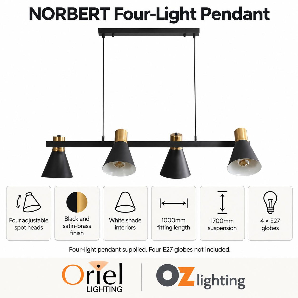 Oriel NORBERT Pendant - 4 Light-Oriel Lighting-Ozlighting.com.au