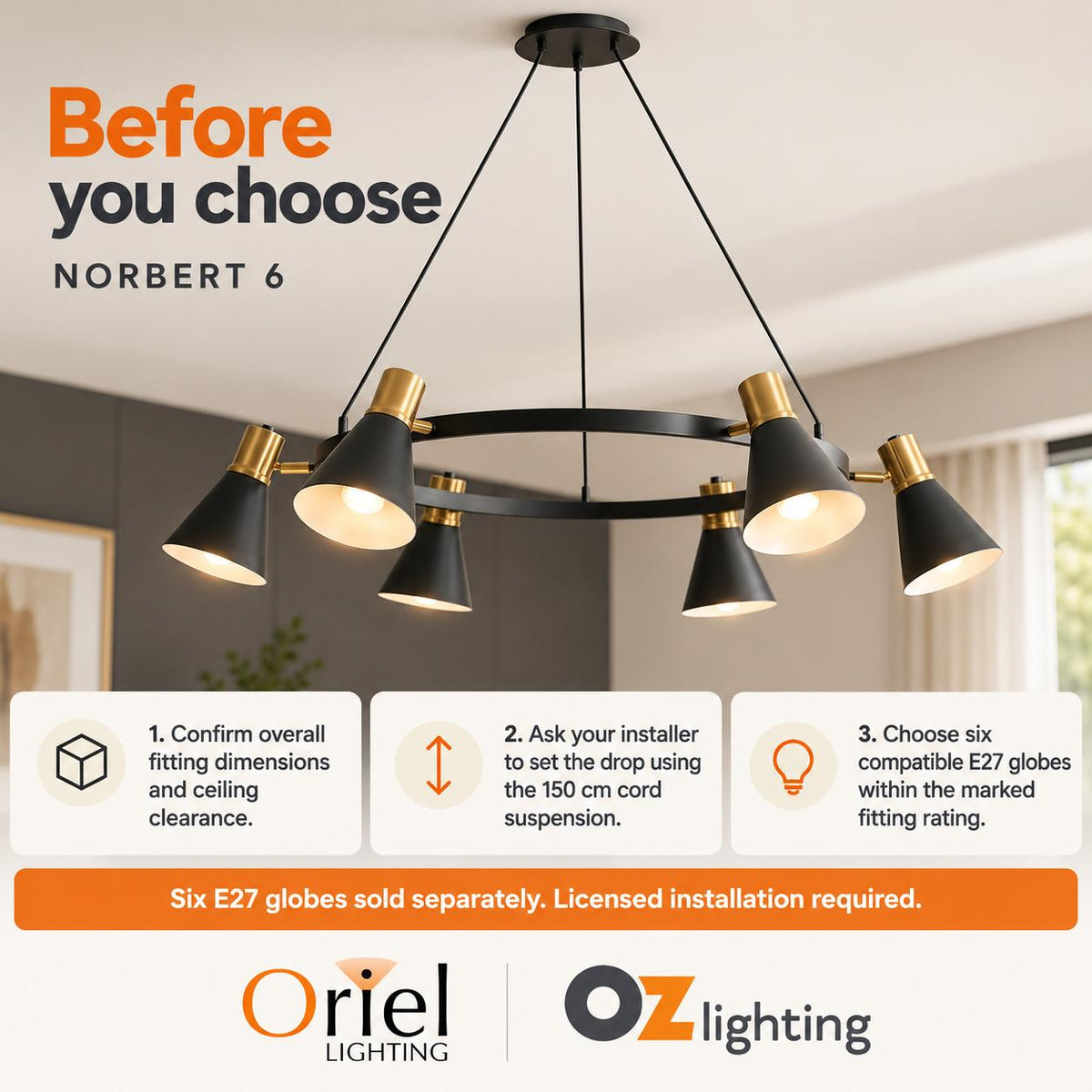 Oriel NORBERT Pendant - 6 Light-Oriel Lighting-Ozlighting.com.au