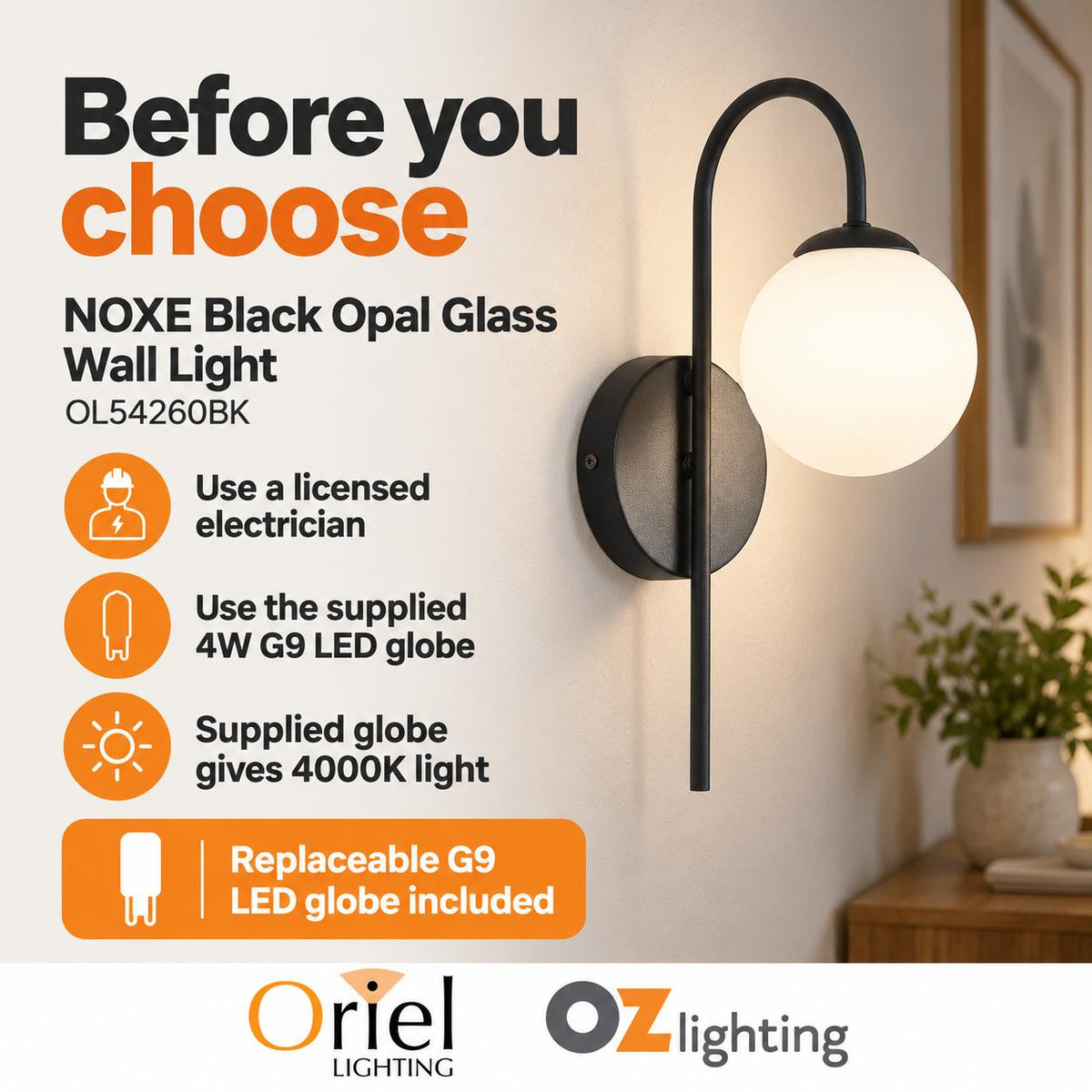Oriel NOXE Wall Light - Opal Glass-Oriel Lighting-Ozlighting.com.au